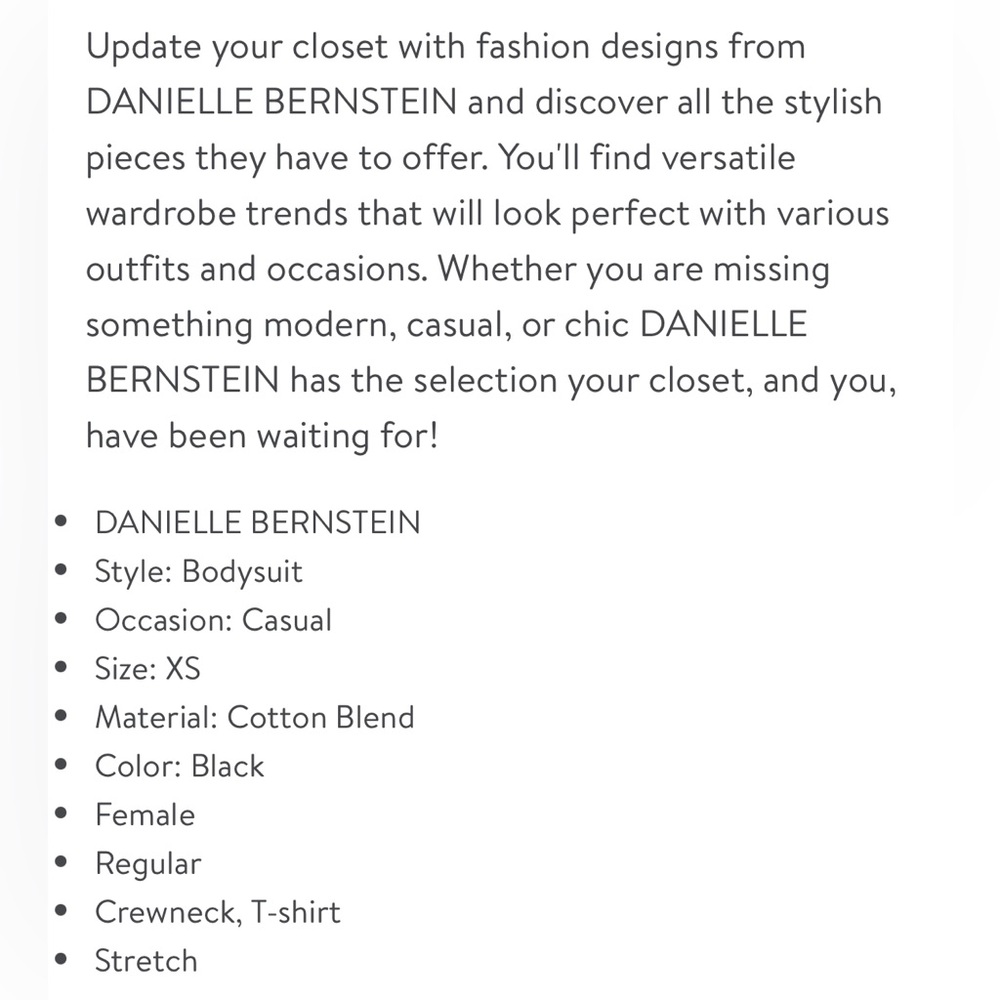 Danielle Bernstein Womens Black 100% Cotton Cuff Sleeve Bodysuit T Shirt NWT New - Picture 10 of 11